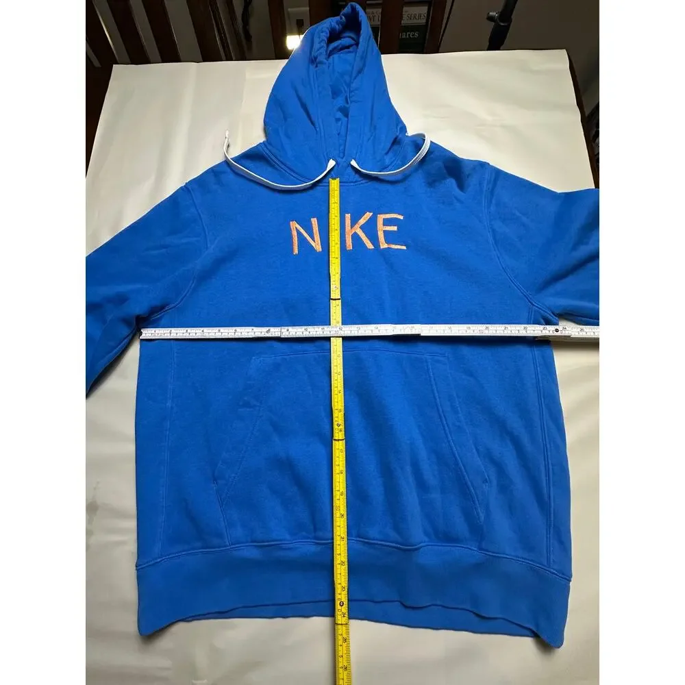 Nike Men’s L Blue Fleece Pullover Hoodie Orange Embroidered Logo FA220106SHK